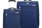 a blue suitcases with wheels